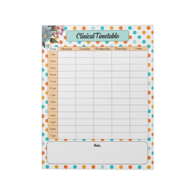 Blumenorange n Blue_ Klinischer Zeitplan Notizblock (Rotiert)