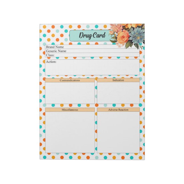 Blumenorange n Blue Polka Dots _Drug Card Notizblock (Rotiert)