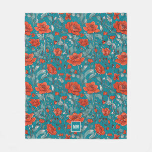 Blumenorange, rotes Orange, Pappchen aquamarine Ei Fleecedecke