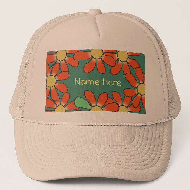 Blumenorange Truckerkappe (Vorderseite)