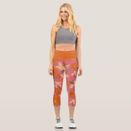 Blumenorange und rosa Muster Capri Leggings
