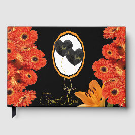 Blumenorange und Schwarze Hochzeit Gästebuch