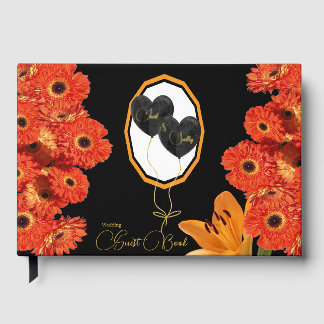 Blumenorange und Schwarze Hochzeit Gästebuch