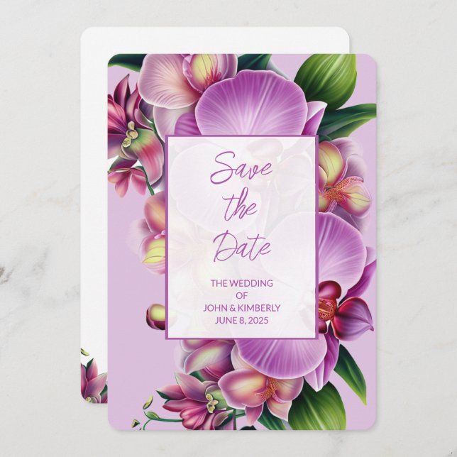 Blumenorchideen zum Hochzeitstag Save The Date (Vorne/Hinten)