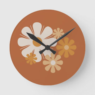 Blumenort Retro-minimalistisches Blumenmuster Runde Wanduhr