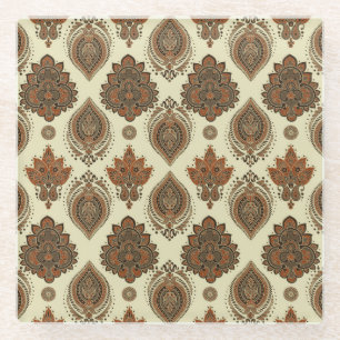 Blumenpaisley, asiatisches Textil-Vintage-Muster. Glasuntersetzer
