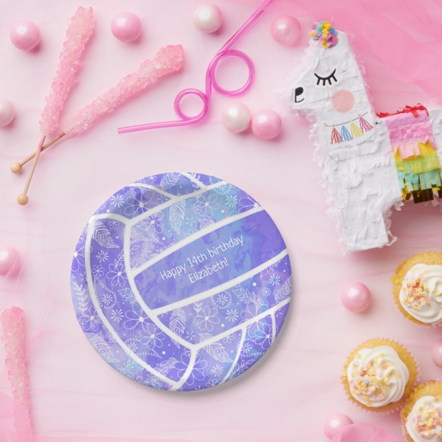 Blumenpaisley-Federn Doodles lila Volleyball Pappteller (Party)