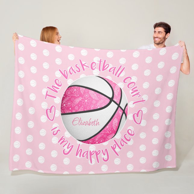 Blumenpaisley rosa Basketballplatz glücklich Fleecedecke (Beispiel)