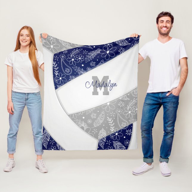 Blumenpaisleys marineblau grauer Volleyball Fleecedecke (Beispiel)