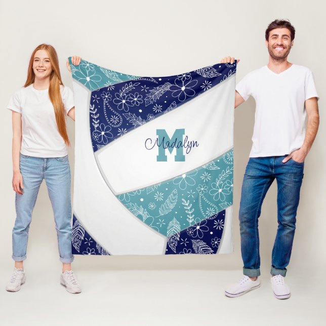 Blumenpaisleys marineblauer aquamariner Volleyball Fleecedecke (Beispiel)