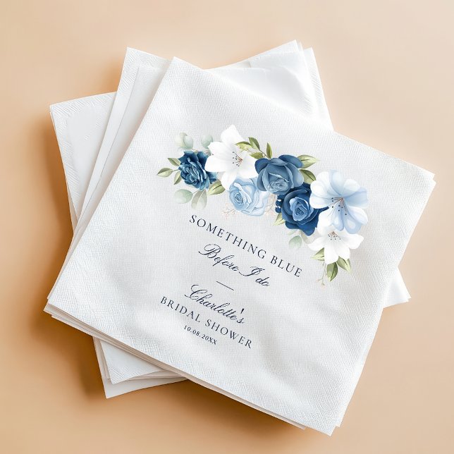 Blumenpapier aus Dusty Blue Floral Brautparty Serviette (Something Blue Before I Do Floral Script Bridal Shower Supplies Paper Towel)