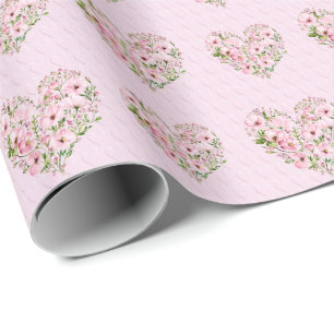 Blumenpapier für rosa Herz Geschenkpapier