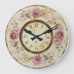 Blumenpapier im alten Stil Antike rote Rosen im Große Wanduhr