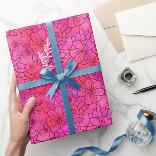Blumenpapier mit Hot-Pink-Folie Geschenkpapier (Schenken)