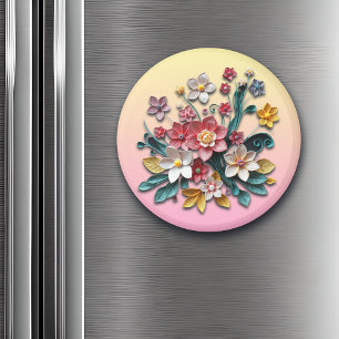 Blumenpapier-Quilling   Rosa und gelbe Blumen Magnet