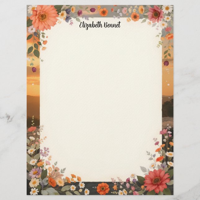 Blumenpapier Sonnenuntergang Schreibwaren Briefbogen (Vorderseite)