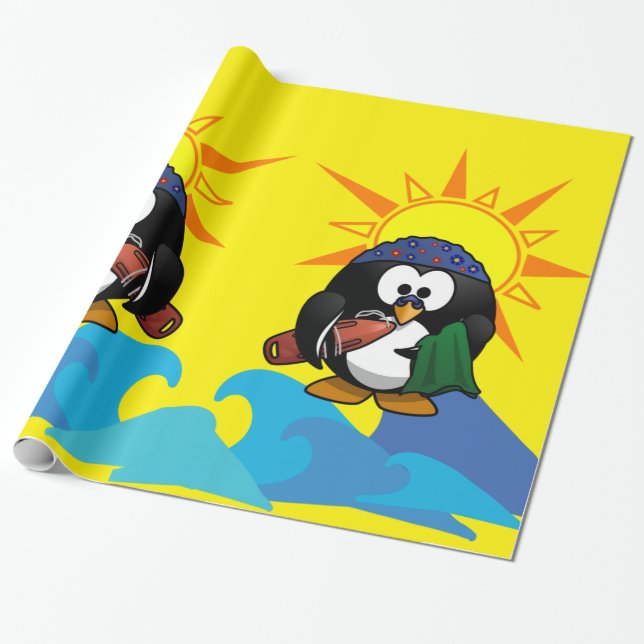 Blumenpapier, Surfer Pinguin Beach Geschenkpapier (Ungerollt)