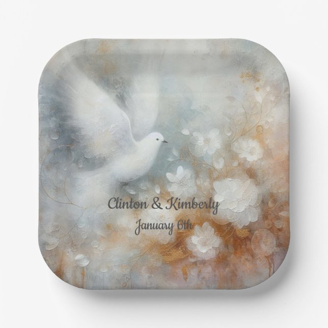 Blumenpapier-Teller für Hochzeitsdove - individuel Pappteller (Vorderseite)