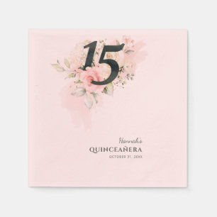 Blumenpapier zum 15. Geburtstag Quinceanera Pink P Serviette