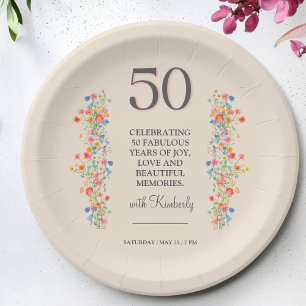 Blumenpapier zum 50. Geburtstag Teller 50 Jahre Bl