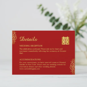 Blumenpapiere Rose Rot und Gold Chinesische Hochze Begleitkarte
