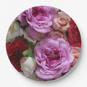 Blumenpapierplatten mit Rosen und Pfingstrosen Pappteller