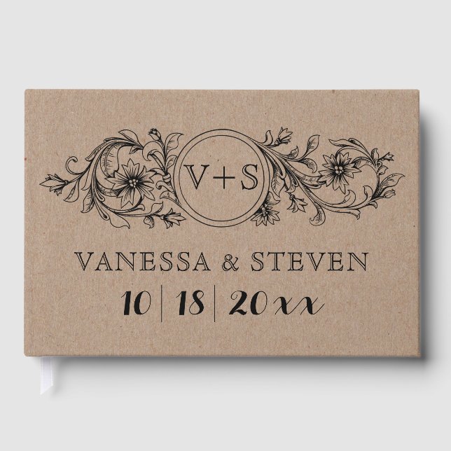 Blumenparaphore auf der Pappe Hochzeitstorch Gästebuch (Vorderseite)