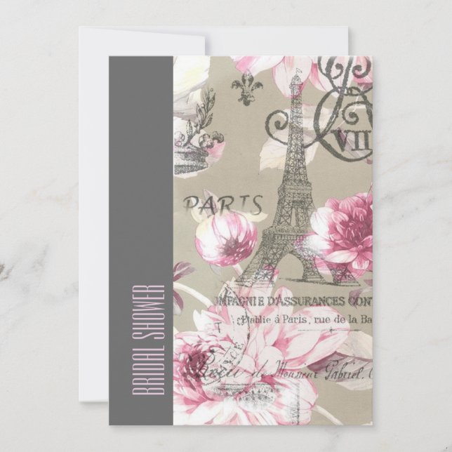 Blumenparis eiffel Turm Vintages Brautparty Einladung (Vorderseite)
