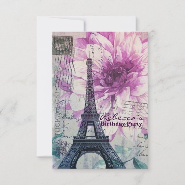 Blumenpariser Geburtstags-Party franzosen Einladung (Vorderseite)