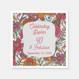 Blumenparty-Teller 40. Geburtstag Serviette
