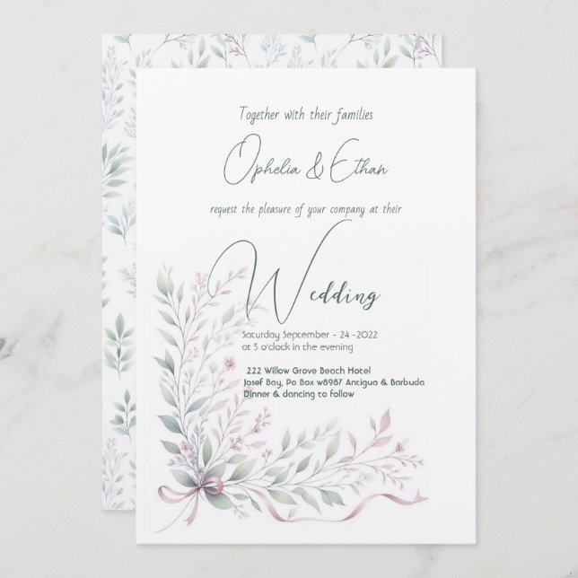 Blumenpastel Moderne Typografie Hochzeit Einladung (Vorne/Hinten)