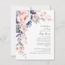 Blumenpastel Pink Blau Wasserfarben Kinderdusche Einladung