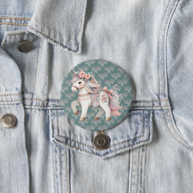 Blumenpastell-Pferd-Fantasy-Illustration Button (Beispiel)