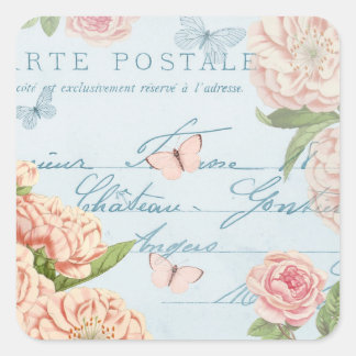 Blumenpastellaufkleber in blau und rosa mit Blume Quadratischer Aufkleber