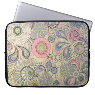 Blumenpastellrosa-Grünpaisley-Blumenentwurf Laptopschutzhülle