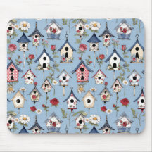 Blumenpatchwork-Vogelhäuser und Himmelblauer Hinte