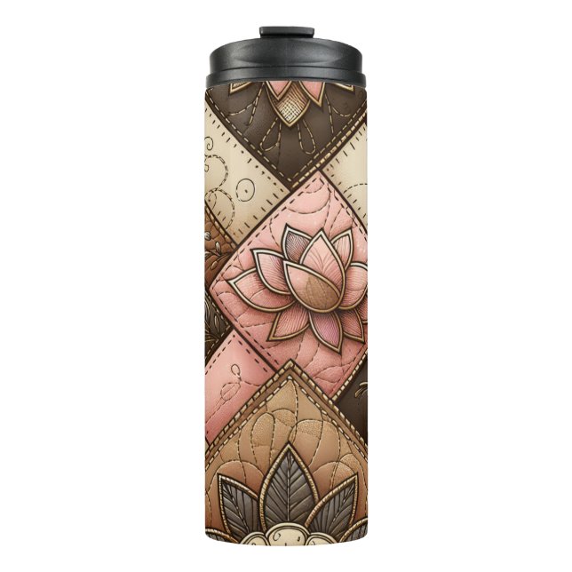 Blumenpatchworkmuster-Design Thermosbecher (Vorderseite)