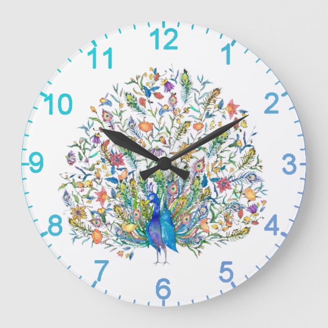 Blumenpfau Große Wanduhr (Vorderseite)