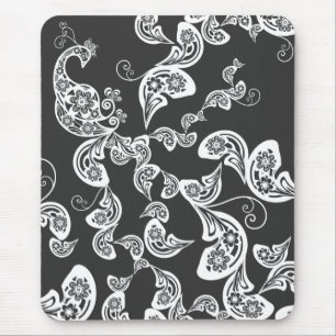 Blumenpfau-Muster-weißes kundenspezifisches Mousepad