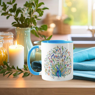 Blumenpfau personalisierter Kaffee Tasse