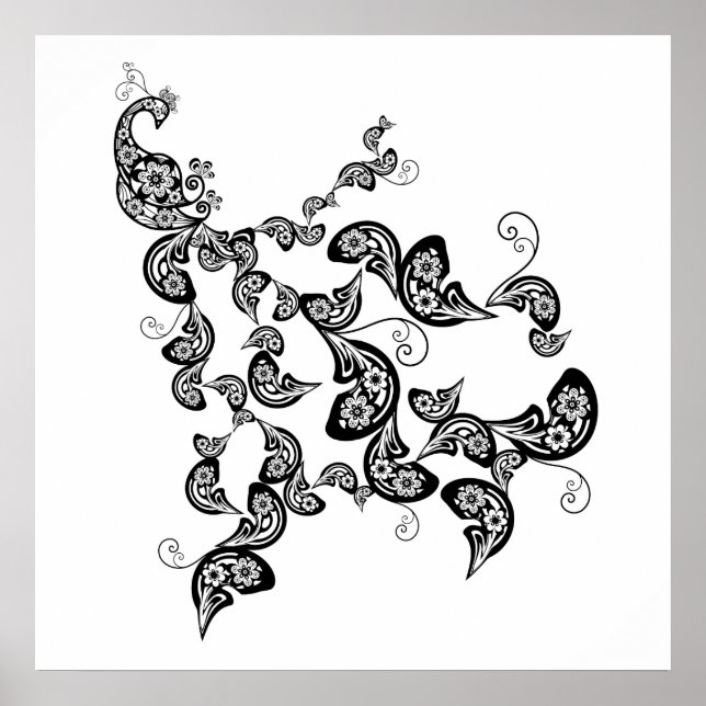 Blumenpfauenmuster Benutzerdefiniertes Poster (Vorne)