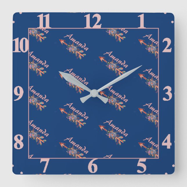 Blumenpfeile personalisiert quadratische wanduhr (Vorderseite)