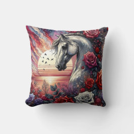 Blumenpferd und Sonnenuntergang Kissen