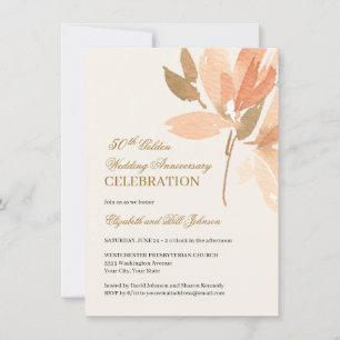 Blumenpfirsich-Cream-Gold 50. Hochzeitstag Einladung