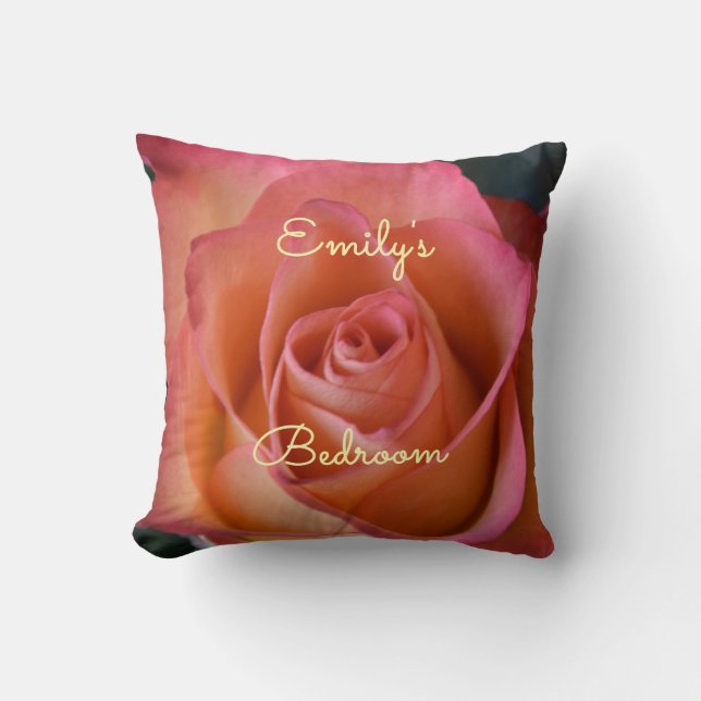 Blumenpfirsich Rosa Rose personalizable Throw Kiss Kissen (Vorderseite)