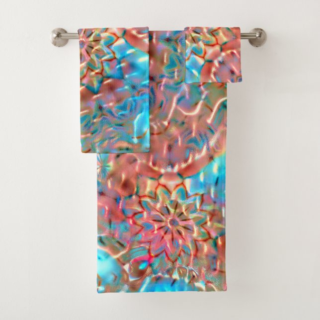 Blumenpfirsich und Aqua unter Hammerglas Badhandtuch Set (Insitu)