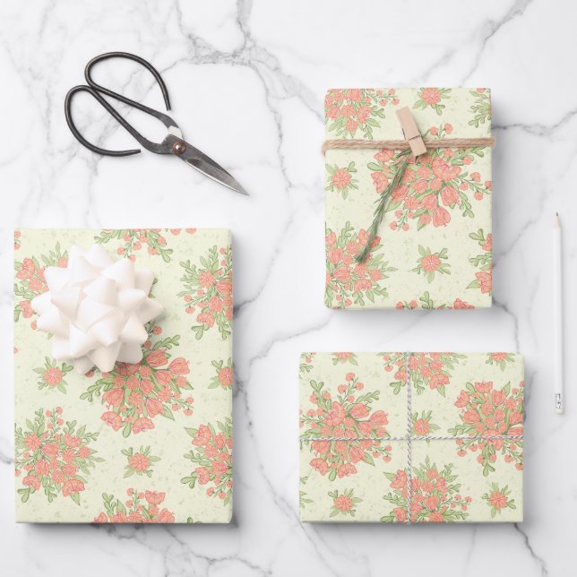 Blumenpfirsichblumen Orange Spring Blumen Geschenkpapier Set (Vorderseite)