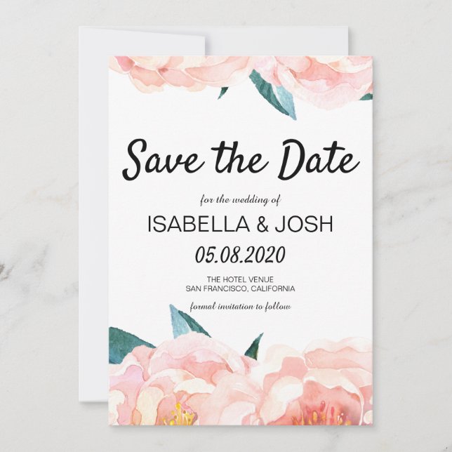 Blumenpfirsiche Pink Peak Save the Date (Vorderseite)
