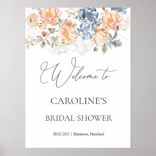 Blumenpfirsichzeichen Blush Blue Brautparty Poster