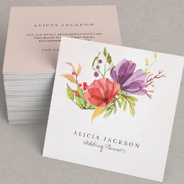 Blumenpflaume und Hochzeitsplaner mit rotem Aquare Quadratische Visitenkarte